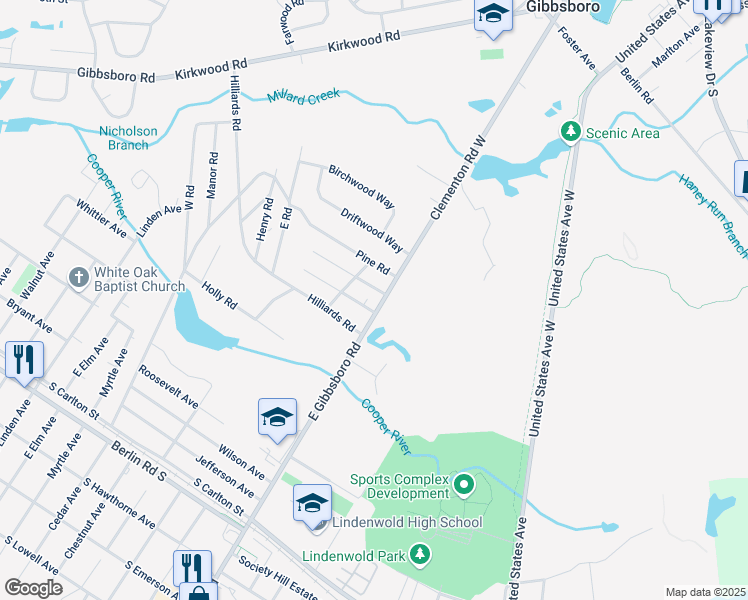 map of restaurants, bars, coffee shops, grocery stores, and more near 171 Clementon Road West in Gibbsboro