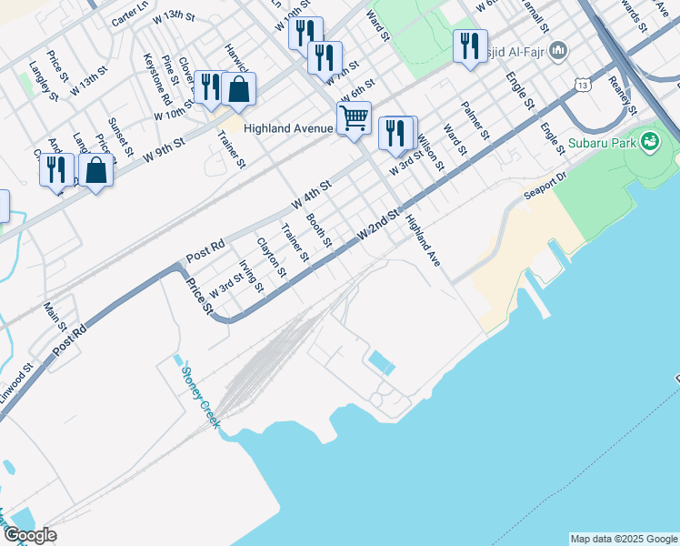 map of restaurants, bars, coffee shops, grocery stores, and more near 102 Booth Street in Chester