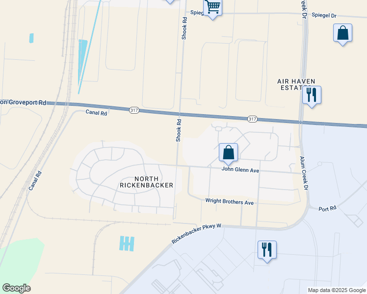 map of restaurants, bars, coffee shops, grocery stores, and more near 198 Shook Road in Columbus