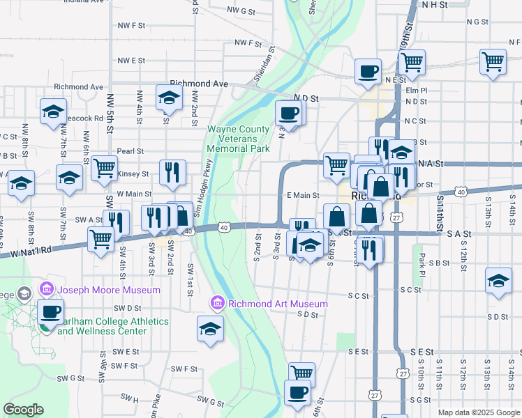 map of restaurants, bars, coffee shops, grocery stores, and more near in Richmond
