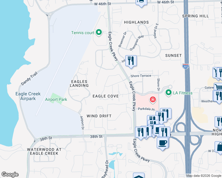 map of restaurants, bars, coffee shops, grocery stores, and more near 4055 Eagle Cove West Drive in Indianapolis