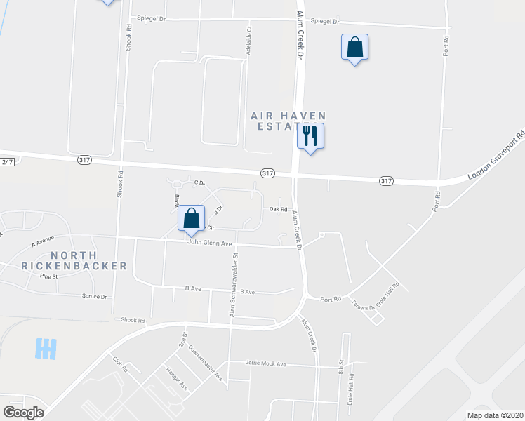 map of restaurants, bars, coffee shops, grocery stores, and more near 170 Buckeye Circle in Columbus