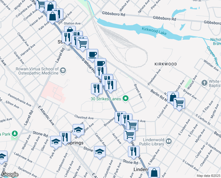 map of restaurants, bars, coffee shops, grocery stores, and more near 35 Bishop Terrace in Stratford