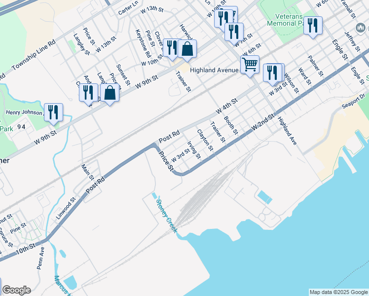 map of restaurants, bars, coffee shops, grocery stores, and more near 1 Union Street in Trainer