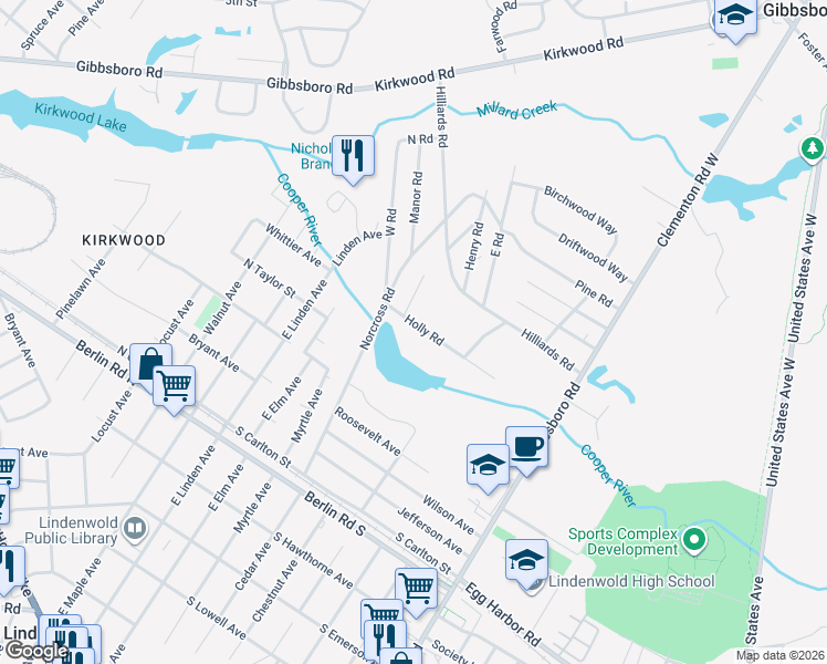 map of restaurants, bars, coffee shops, grocery stores, and more near 73 Holly Road in Gibbsboro