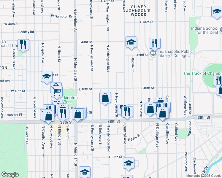 map of restaurants, bars, coffee shops, grocery stores, and more near 3946 North Washington Boulevard in Indianapolis