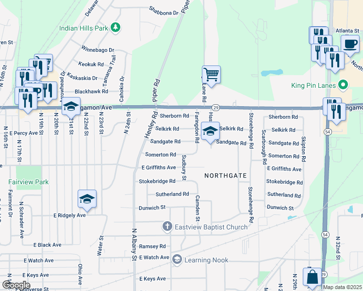 map of restaurants, bars, coffee shops, grocery stores, and more near 2601-2699 Somerton Rd in Springfield