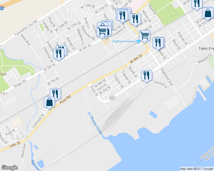 map of restaurants, bars, coffee shops, grocery stores, and more near 3410 West 3rd Street in Trainer