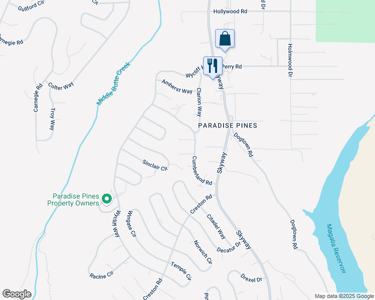 map of restaurants, bars, coffee shops, grocery stores, and more near 6341 Oberlin Court in Magalia