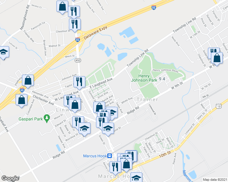 map of restaurants, bars, coffee shops, grocery stores, and more near 1533 Yates Avenue in Linwood