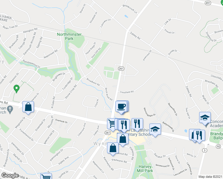 map of restaurants, bars, coffee shops, grocery stores, and more near 2601A Foulk Road in Wilmington