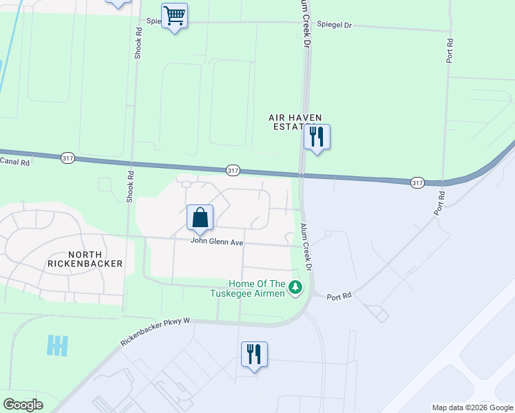 map of restaurants, bars, coffee shops, grocery stores, and more near 182 Buckeye Circle in Columbus
