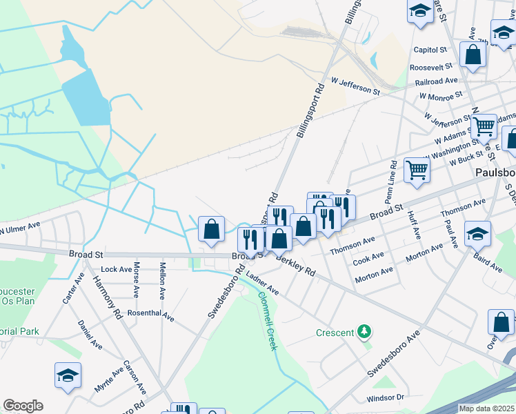 map of restaurants, bars, coffee shops, grocery stores, and more near 917 Billingsport Road in Paulsboro