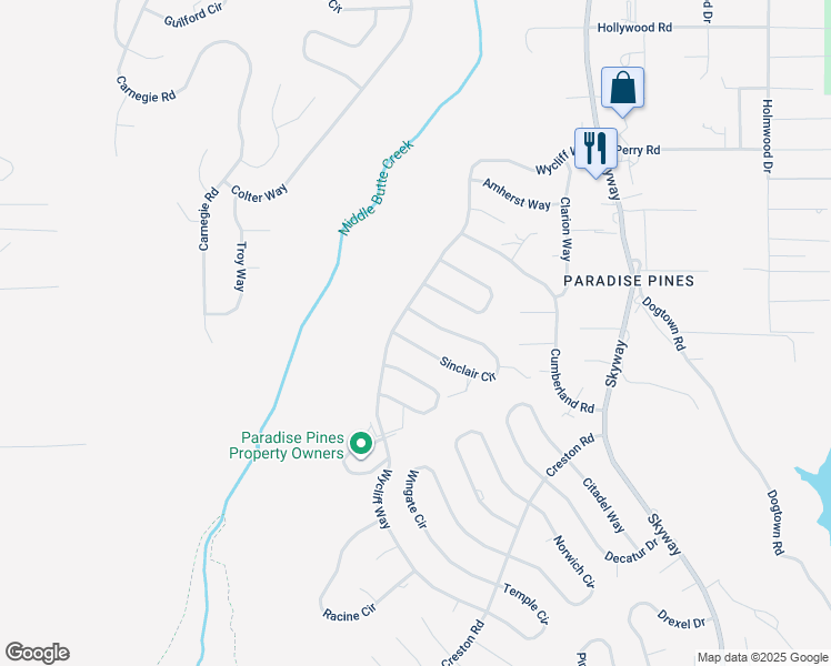 map of restaurants, bars, coffee shops, grocery stores, and more near 14258 Wycliff Way in Magalia