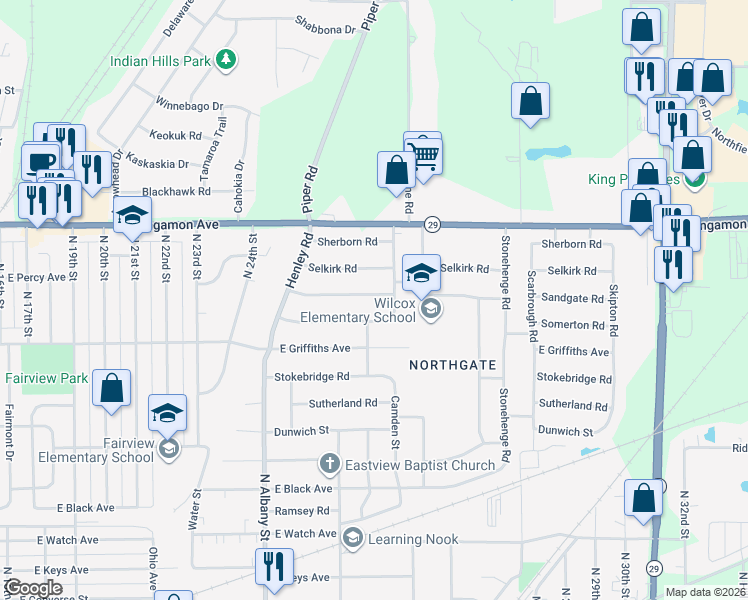 map of restaurants, bars, coffee shops, grocery stores, and more near 2601-2699 Somerton Rd in Springfield