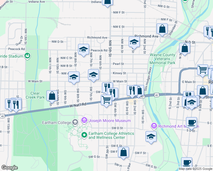 map of restaurants, bars, coffee shops, grocery stores, and more near 524 Southwest A Street in Richmond