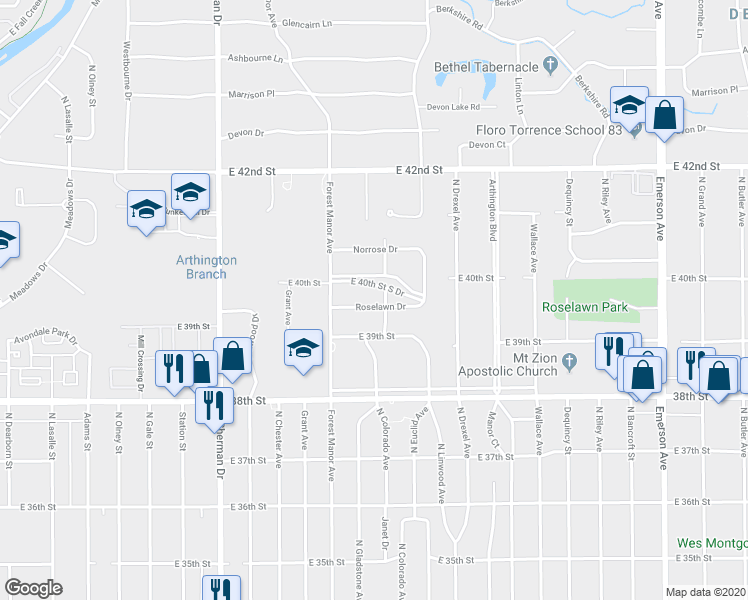 map of restaurants, bars, coffee shops, grocery stores, and more near 4150 Roselawn Drive in Indianapolis