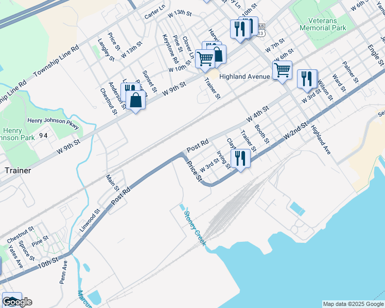 map of restaurants, bars, coffee shops, grocery stores, and more near 3514 West 4th Street in Marcus Hook