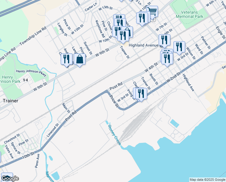 map of restaurants, bars, coffee shops, grocery stores, and more near 3514 West 4th Street in Marcus Hook