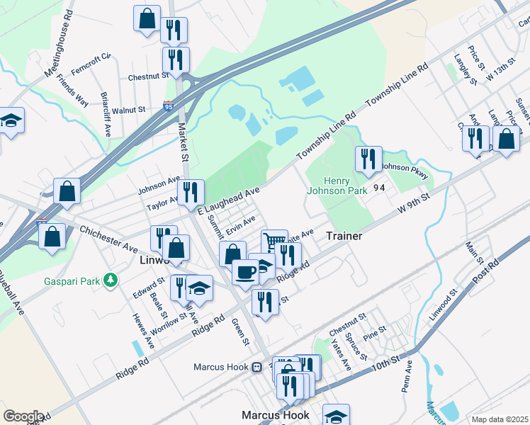 map of restaurants, bars, coffee shops, grocery stores, and more near 1541 Yates Avenue in Linwood