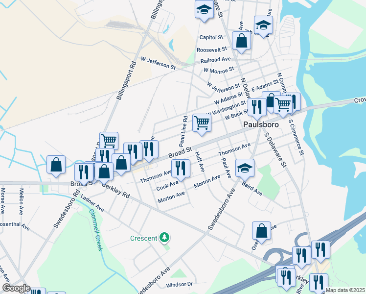 map of restaurants, bars, coffee shops, grocery stores, and more near 330 West Broad Street in Paulsboro