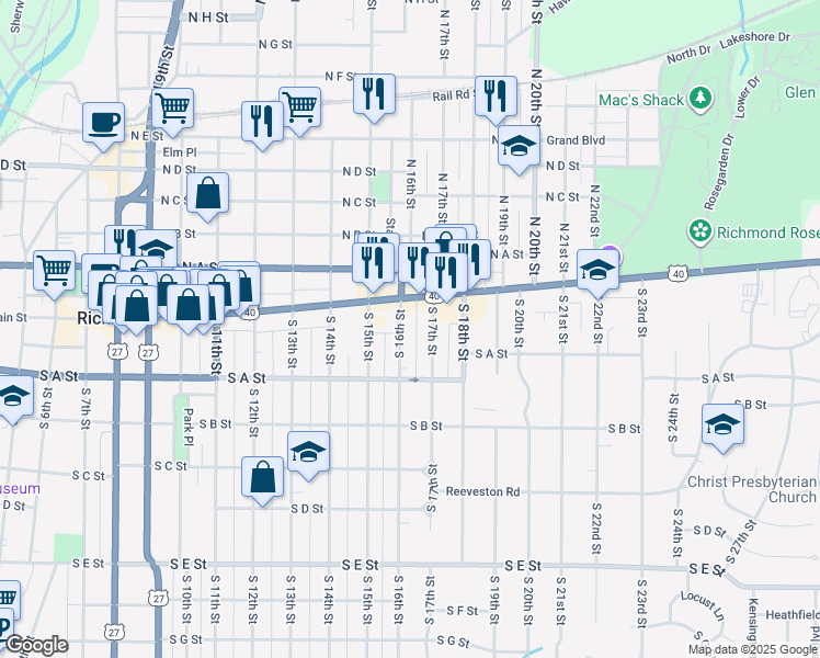 map of restaurants, bars, coffee shops, grocery stores, and more near 51 South 16th Street in Richmond
