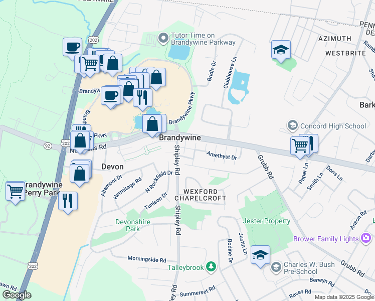 map of restaurants, bars, coffee shops, grocery stores, and more near 3109 Emerald Place in Wilmington