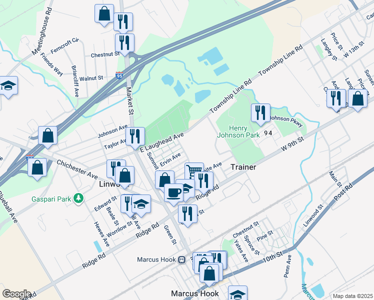 map of restaurants, bars, coffee shops, grocery stores, and more near 1541 Yates Avenue in Linwood
