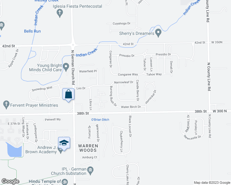 map of restaurants, bars, coffee shops, grocery stores, and more near 3916 Roundwood Drive in Indianapolis