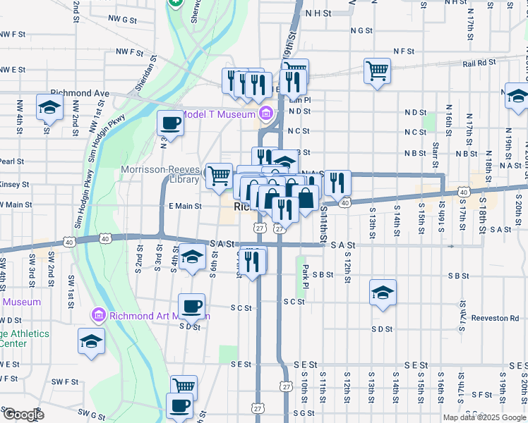 map of restaurants, bars, coffee shops, grocery stores, and more near in Richmond