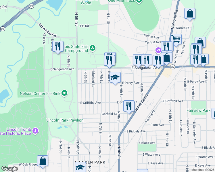 map of restaurants, bars, coffee shops, grocery stores, and more near 2116 North 8th Street in Springfield