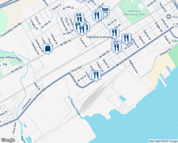 map of restaurants, bars, coffee shops, grocery stores, and more near 3316 West 3rd Street in Trainer