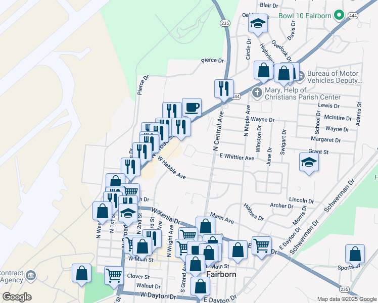 map of restaurants, bars, coffee shops, grocery stores, and more near 560 North Broad Street in Fairborn