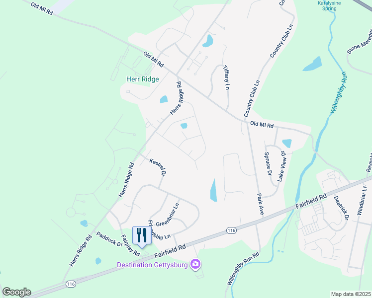 map of restaurants, bars, coffee shops, grocery stores, and more near 82 Bittern Drive in Gettysburg