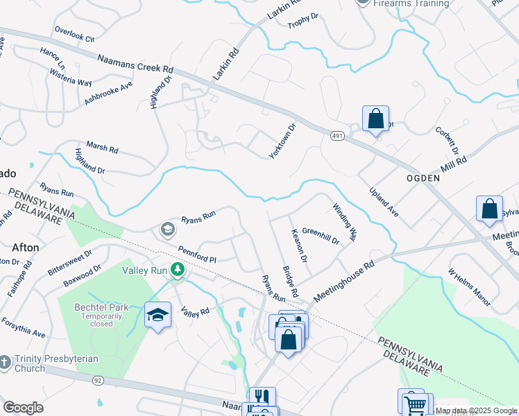 map of restaurants, bars, coffee shops, grocery stores, and more near 241 Bridge Road in Delaware County