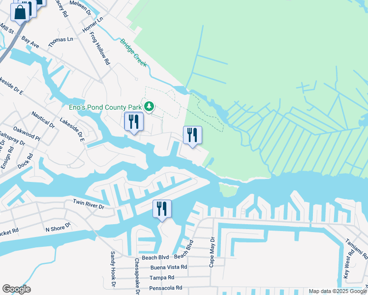 map of restaurants, bars, coffee shops, grocery stores, and more near 340 East Lacey Road in Lacey Township