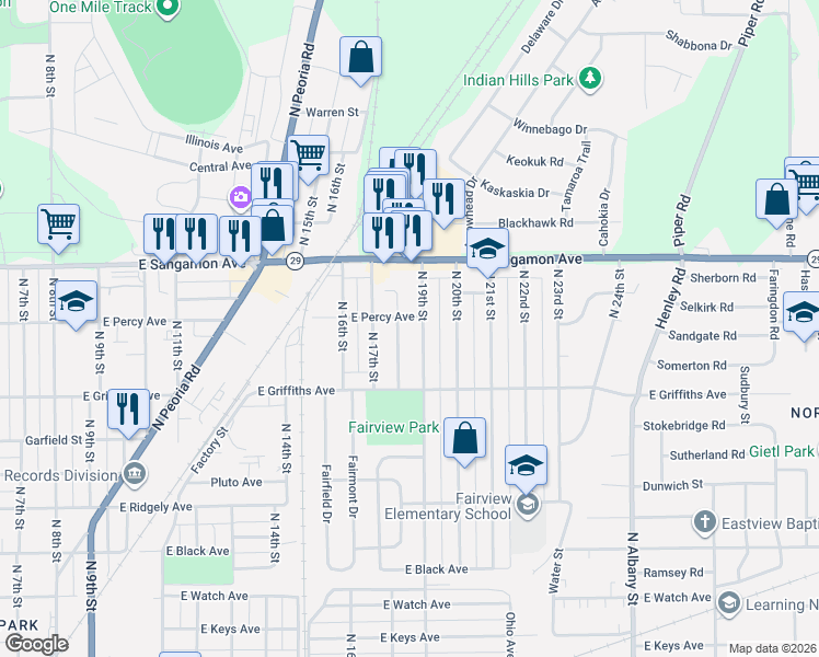 map of restaurants, bars, coffee shops, grocery stores, and more near 2205-2213 Cellini Boulevard in Springfield