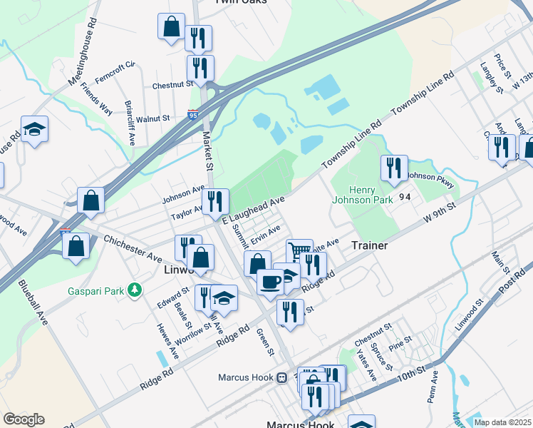 map of restaurants, bars, coffee shops, grocery stores, and more near 152 Fronefield Avenue in Linwood