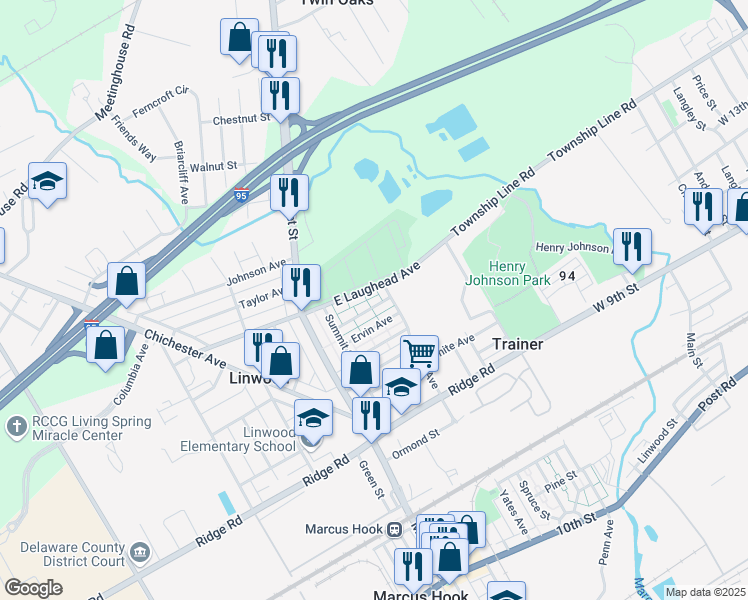 map of restaurants, bars, coffee shops, grocery stores, and more near 152 Fronefield Avenue in Linwood