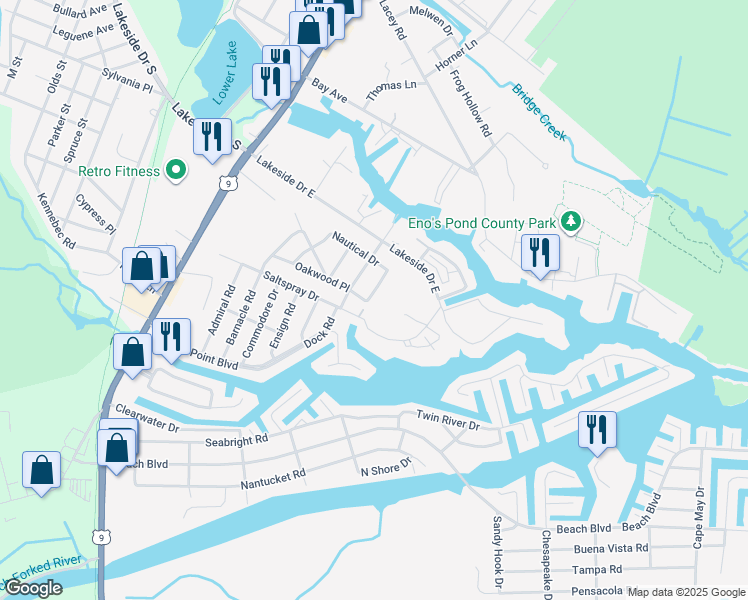 map of restaurants, bars, coffee shops, grocery stores, and more near 423 Glenwood Drive in Lacey Township
