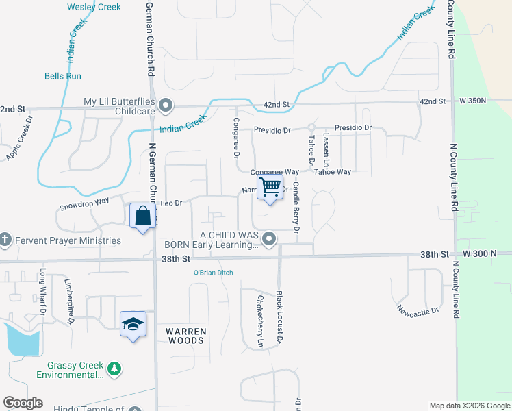 map of restaurants, bars, coffee shops, grocery stores, and more near 3929 Roundwood Drive in Indianapolis