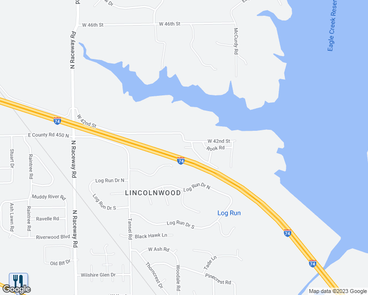 map of restaurants, bars, coffee shops, grocery stores, and more near Bald Eagle Ct in Indianapolis