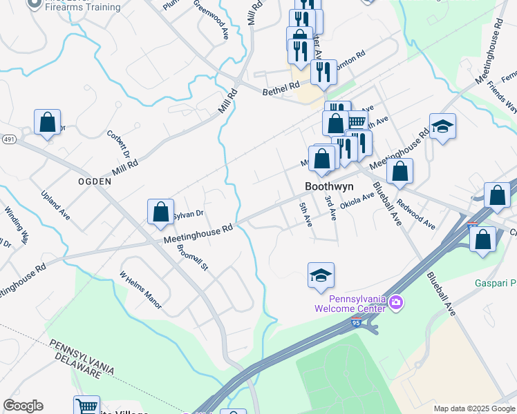 map of restaurants, bars, coffee shops, grocery stores, and more near 1932 Meetinghouse Road in Boothwyn