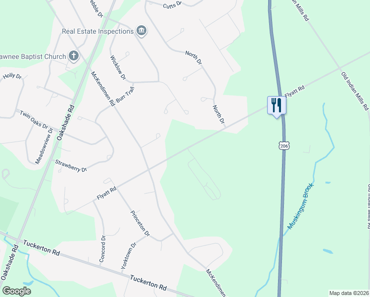 map of restaurants, bars, coffee shops, grocery stores, and more near 110 Flyatt Road in Tabernacle