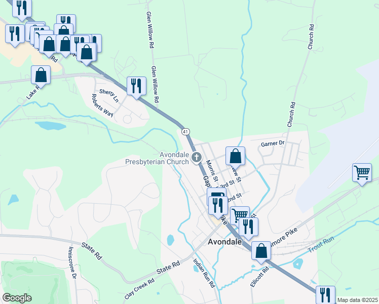 map of restaurants, bars, coffee shops, grocery stores, and more near 522 Pennsylvania Avenue in Avondale
