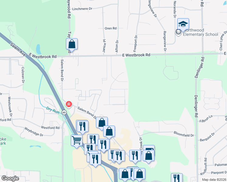 map of restaurants, bars, coffee shops, grocery stores, and more near 4930 Livingstone Avenue in Dayton