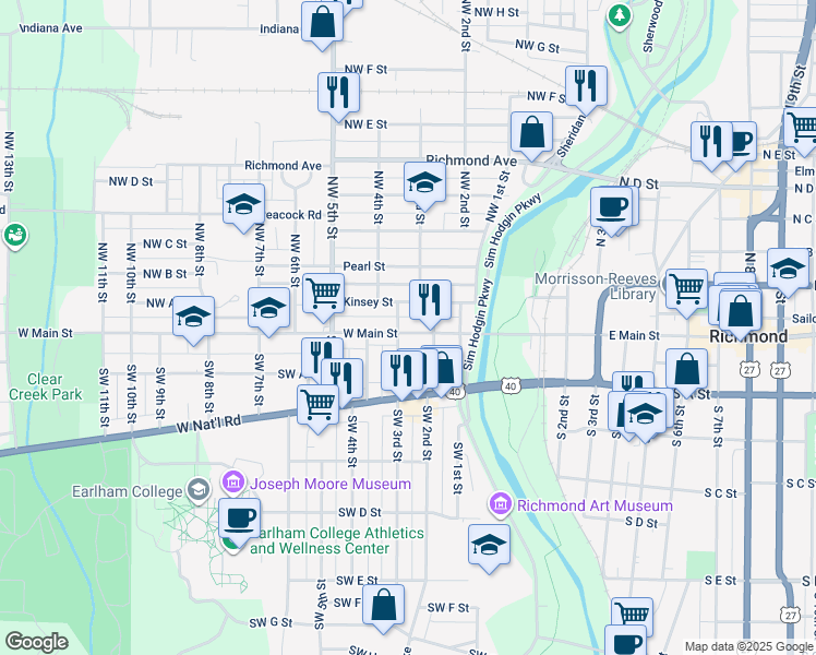 map of restaurants, bars, coffee shops, grocery stores, and more near 210 West Main Street in Richmond