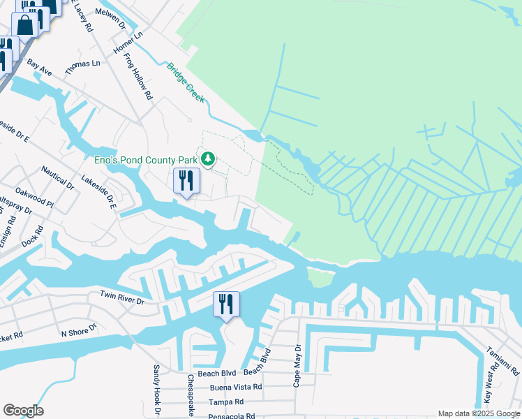 map of restaurants, bars, coffee shops, grocery stores, and more near 340 East Lacey Road in Lacey Township