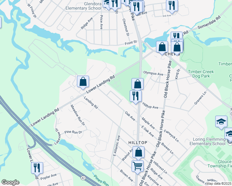 map of restaurants, bars, coffee shops, grocery stores, and more near 225 Maple Avenue in Gloucester Township