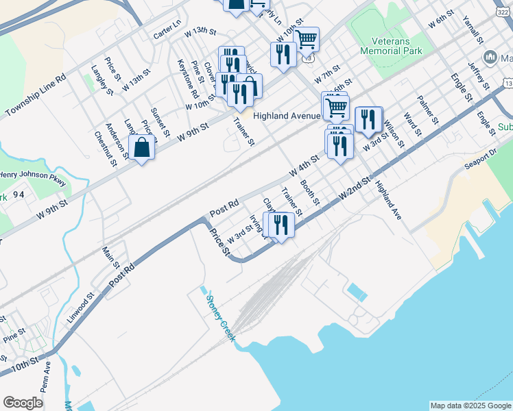map of restaurants, bars, coffee shops, grocery stores, and more near 3301 West 4th Street in Trainer